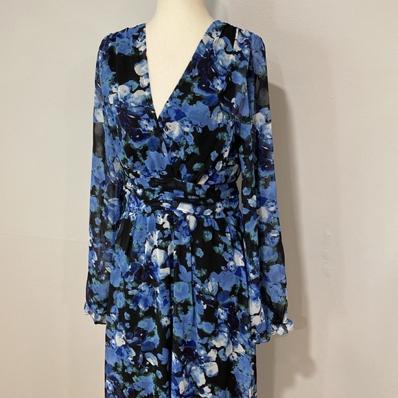 Lulu’s Impressive Charm Black Multi Floral Print Long Sleeve Midi Dress - Picture 7 of 9